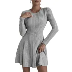 GENERICO - VESTIDO SEMI ACAMPANADO MANGA LARGA OTOÑO INVIERNO MODELO I035