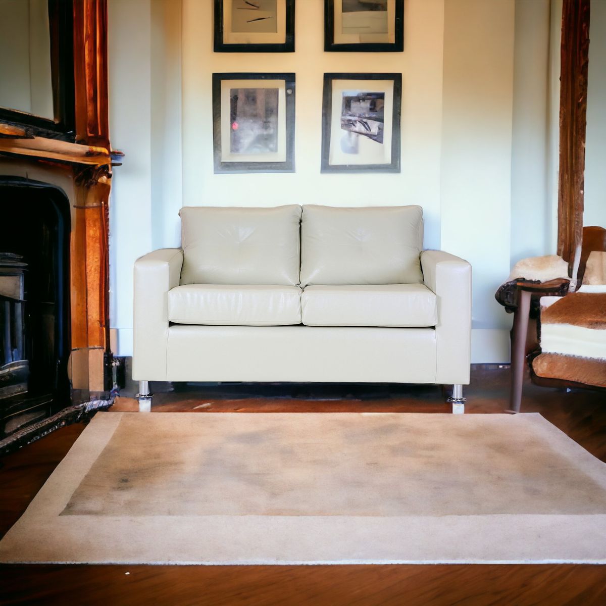 MUEBLES AMERICA - Sofá George 2 Cuerpos Cuero Sintético Beige.