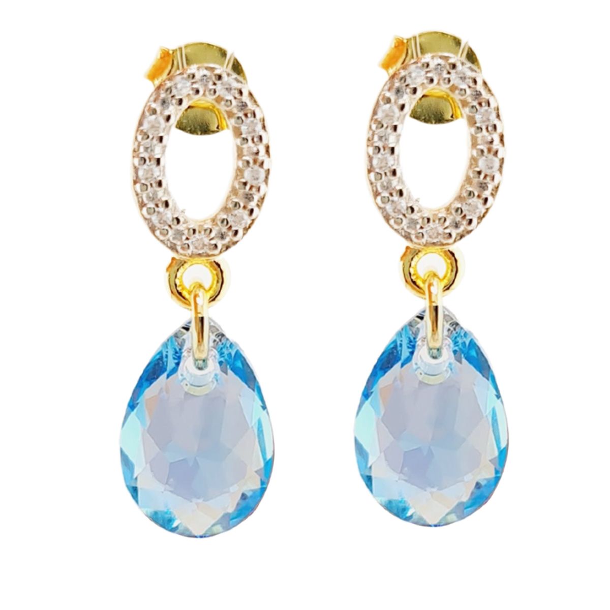 JOYAS MONTERO - Aros Gota de Luz Gold 24K  creado con cristales de Swarovski® Aquamerine