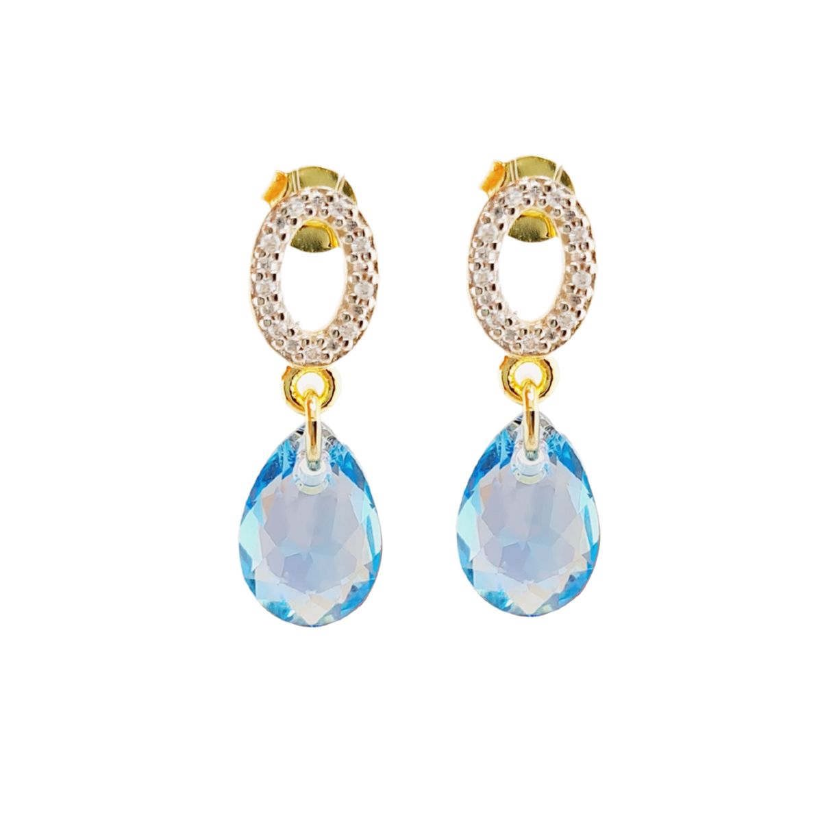 JOYAS MONTERO - Aros Gota de Luz Gold 24K  creado con cristales de Swarovski® Aquamerine