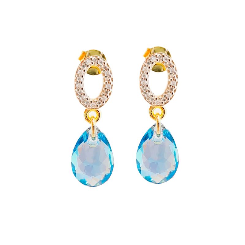 JOYAS MONTERO - Aros Gota de Luz Gold Cristales Genuinos Aquamerine.-