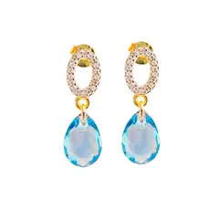 JOYAS MONTERO - Aros Gota de Luz Gold Cristales Genuinos Aquamerine.-