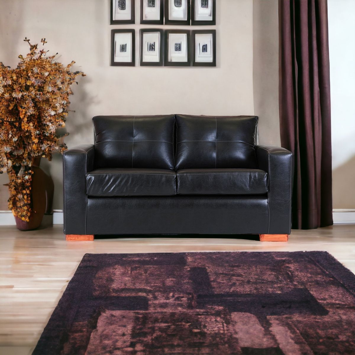 MUEBLES AMERICA - Sofá Franco 2 Cuerpos Cuero Sintético Negro