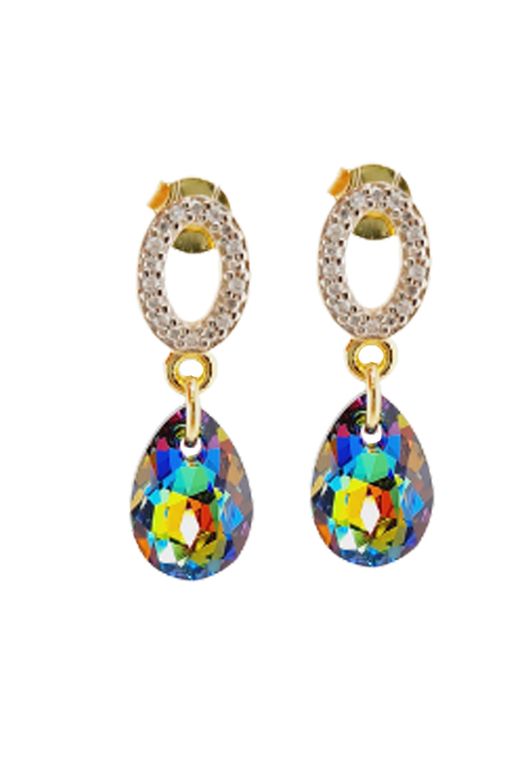 Aros Gota de Luz Gold 24K creado con cristales de Swarovski Vitral Medium Verde TALLA UNICA