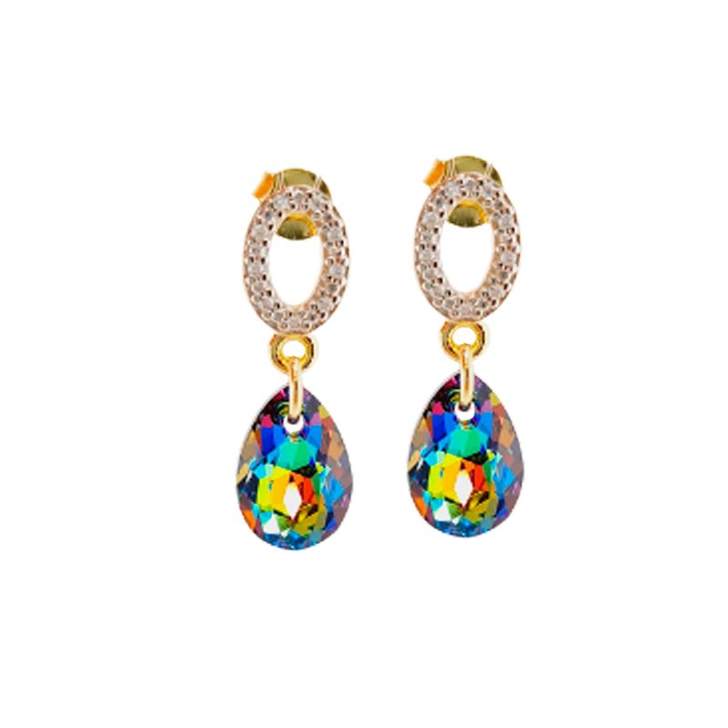 JOYAS MONTERO - Aros Gota de Luz Gold Cristal Genuino Vitral Medium