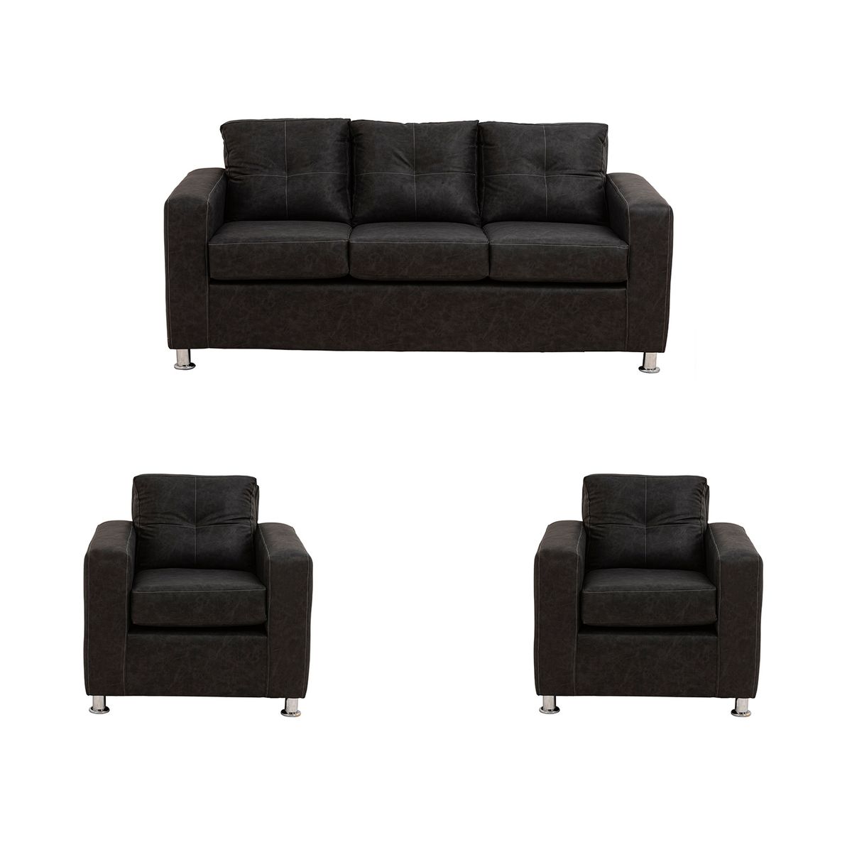 MUEBLES AMERICA - Living George 311 Cuero Auris Negro