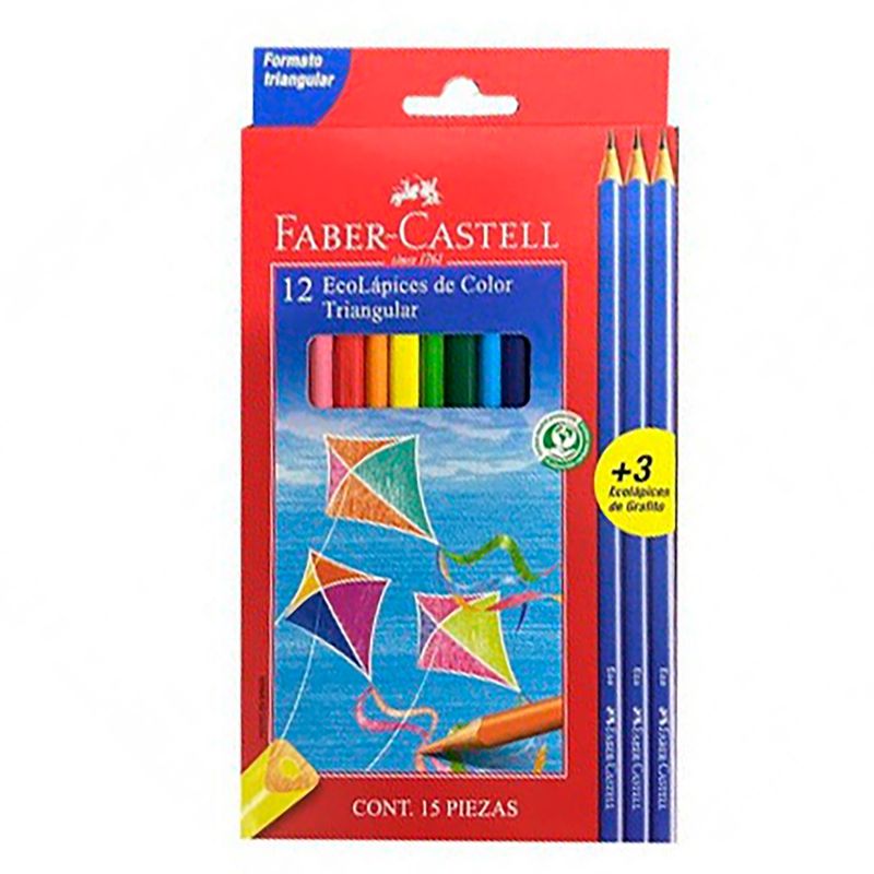 FABER-CASTELL - Ecolápiz x12 largos triangular + 3 Grafitos