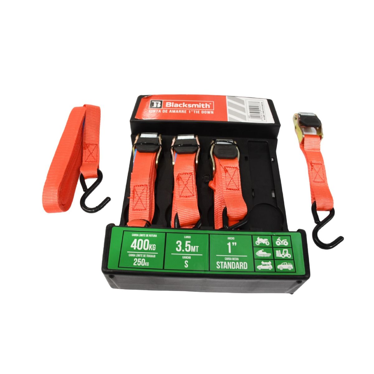 BLACKSMITH - Kit 4 Cintas De Amarre 1 PuLG X 3.5 Mts - Capacidad 400 Kg