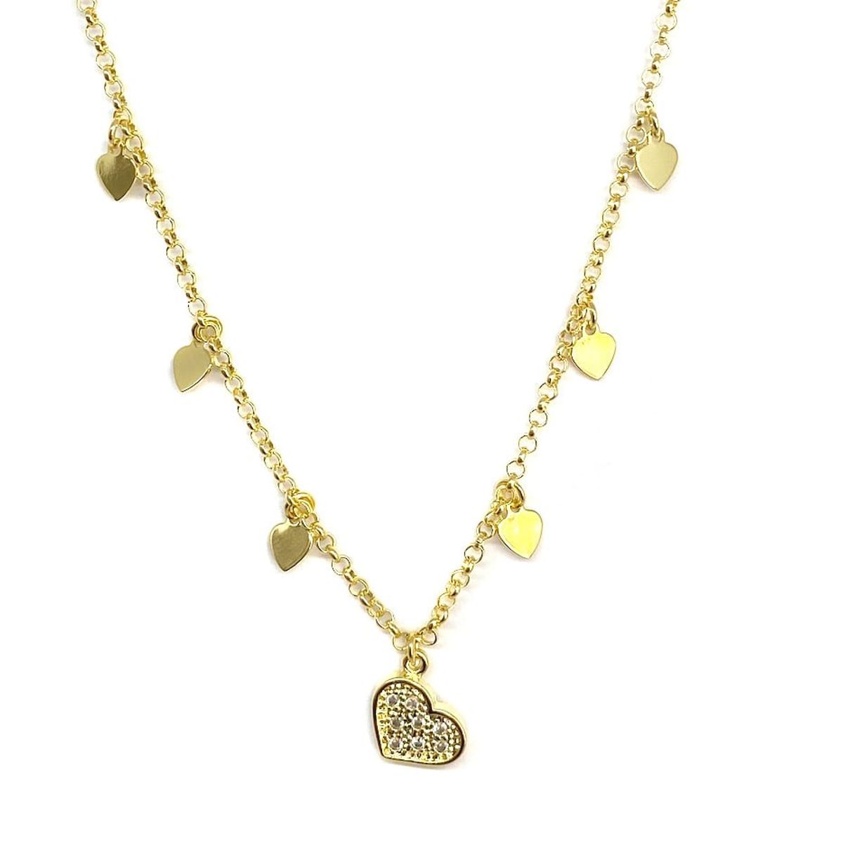 ANDREA COGGIOLA JOYAS - Collar Corazones Circón Enchapado Oro 18K