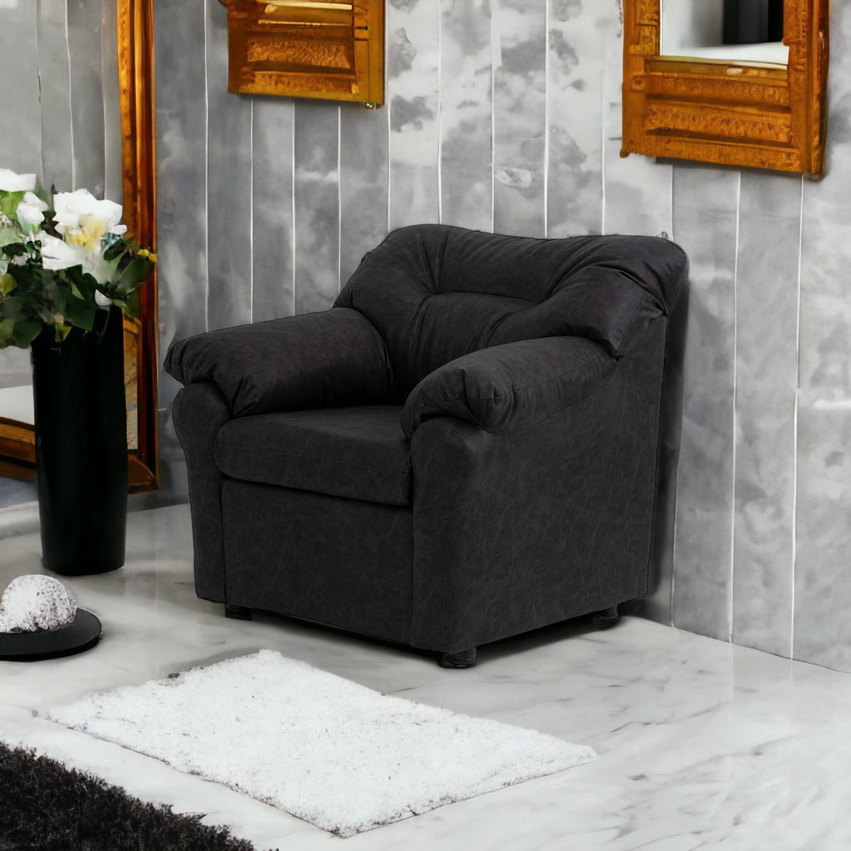 MUEBLES AMERICA - Sofá América 1 Cuerpo Cuero Auris Negro