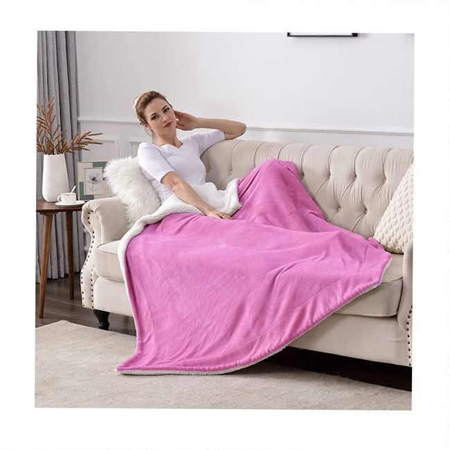 LUXURY - Cobertor Frazada Chiporro Sherpa Plush 2 Plazas Invierno rosa