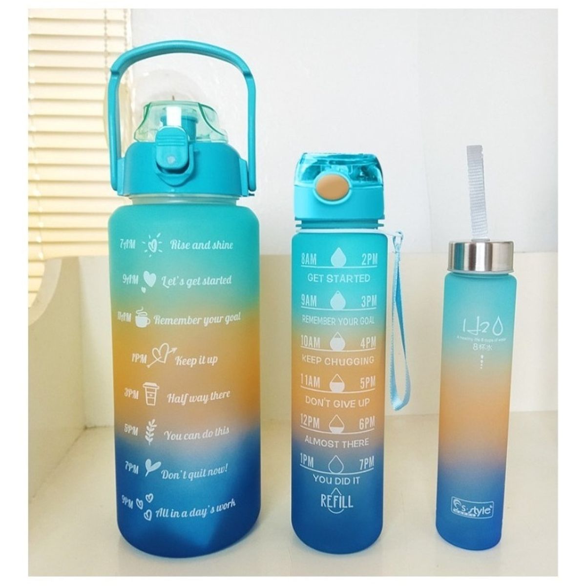 GENERICO - Pack 3 Botellas Motivacionales Deportivas Termos Gym 04