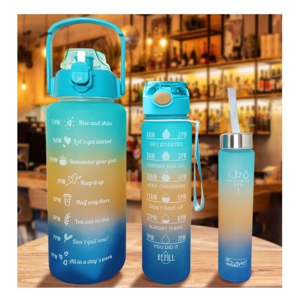 GENERICO - Pack 3 Botellas Motivacionales Deportivas Termos Gym 04