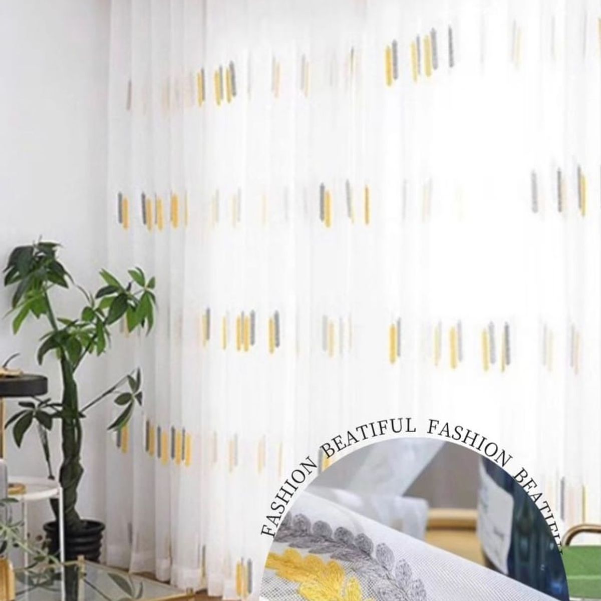 GENERICO - Visillo Estampado bordados diseño - Dos paños