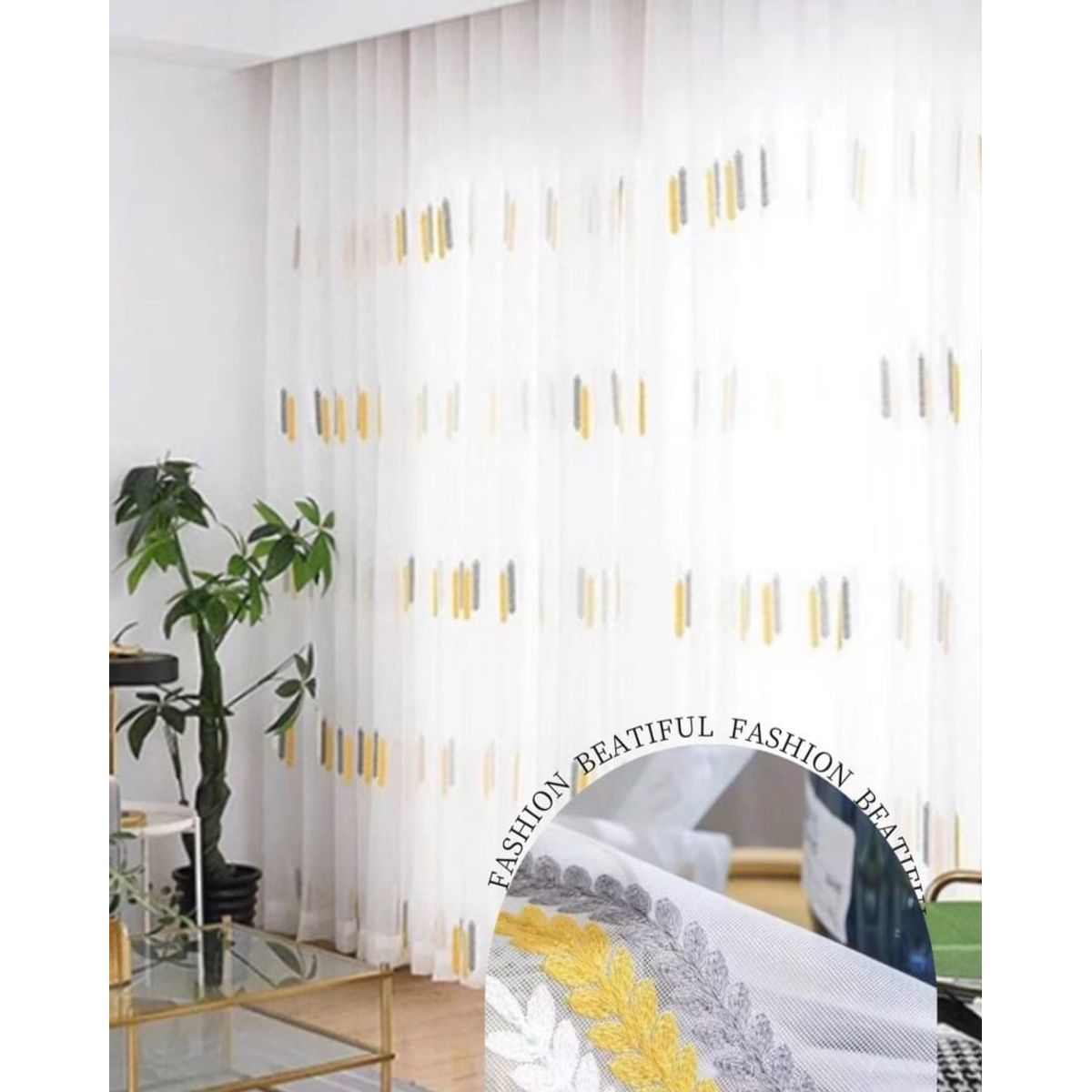 GENERICO - Visillo Estampado bordados diseño - Dos paños