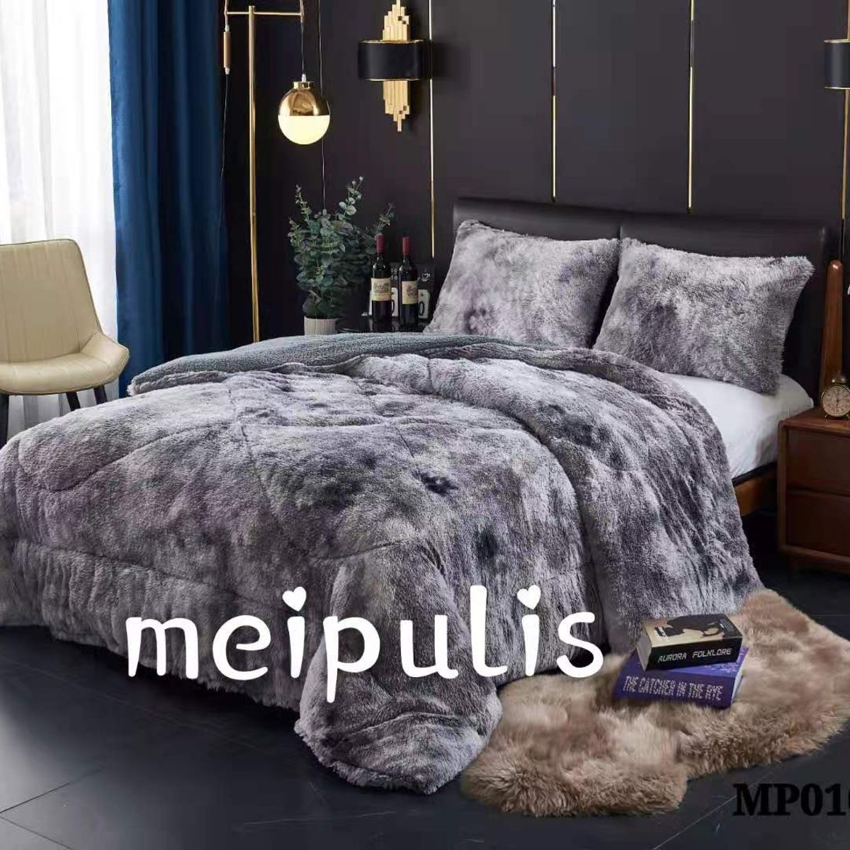 GENERICO - Cubrecamas de Invierno Peludos con Chiporro 2 P Gris Jaspeado 010