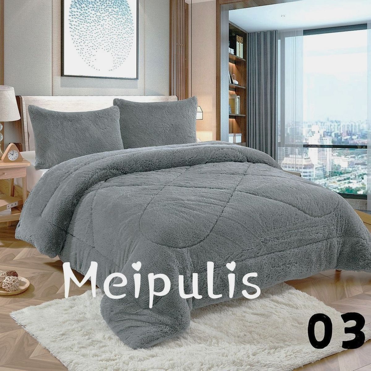 GENERICO - Cubrecamas de Invierno Peludos con Chiporro 2 P Gris 03