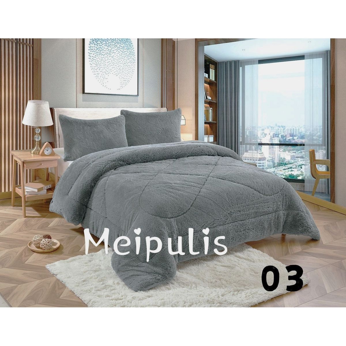 GENERICO - Cubrecamas de Invierno Peludos con Chiporro 2 P Gris 03