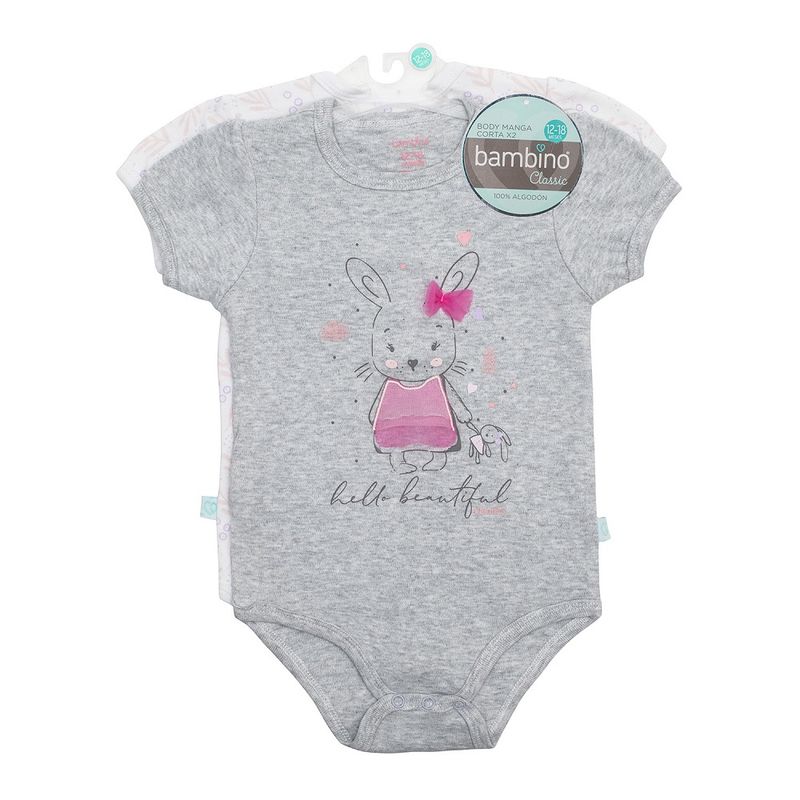 BAMBINO - Bodys Manga Corta Set 2 Piezas Bambino 100% Algodón Rosado