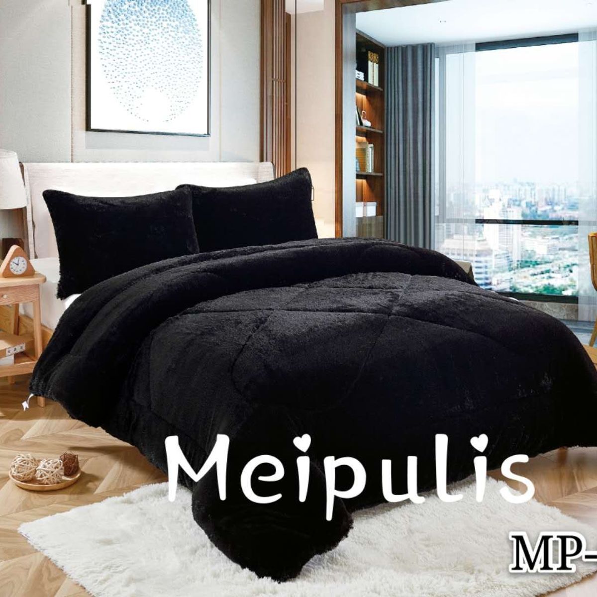 GENERICO - Cubrecamas de Invierno Peludos con Chiporro 2 P Negro Mp02