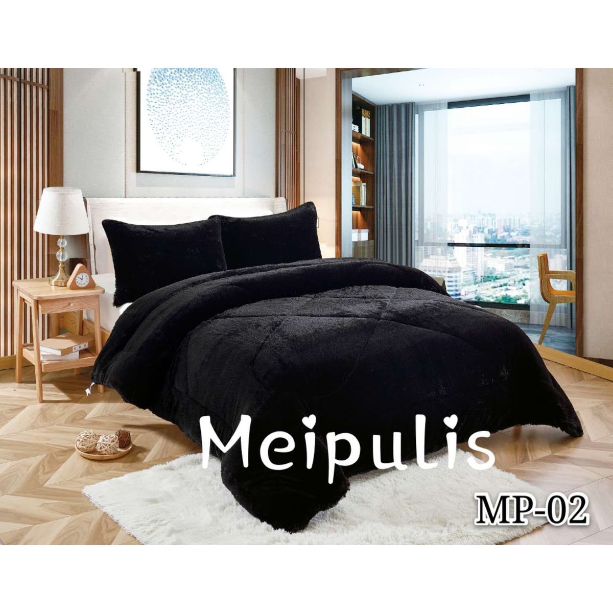 GENERICO - Cubrecamas de Invierno Peludos con Chiporro 2 P Negro Mp02