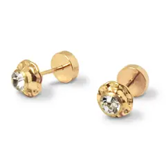 COGGIOLA - Aros Abridores Bebé Circón 6mm Laminado Oro 18K