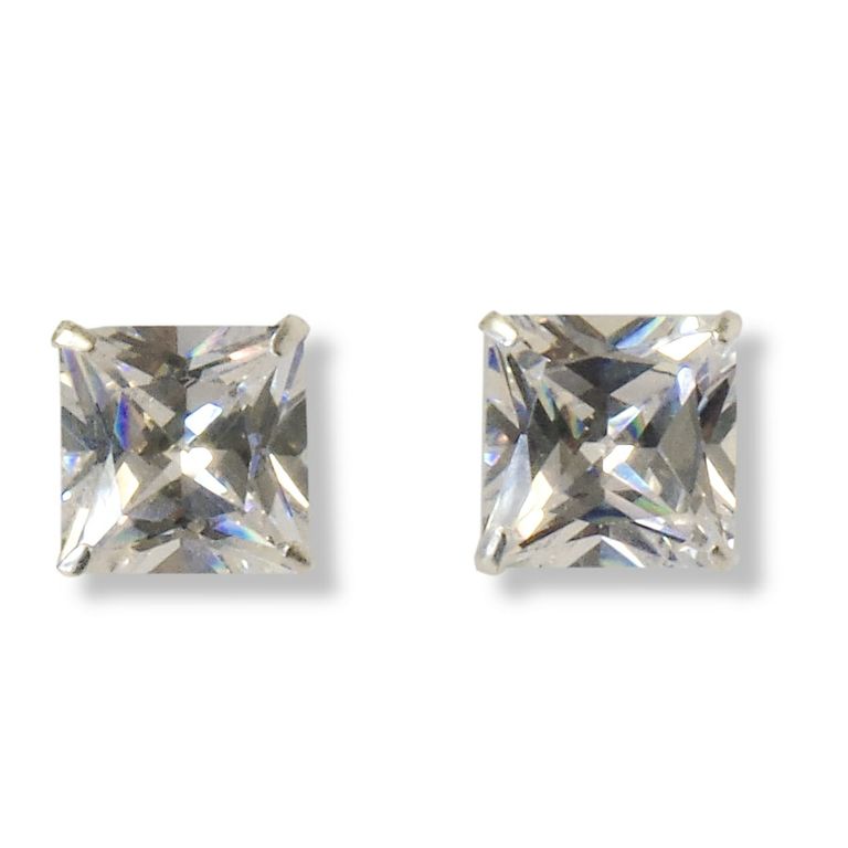 Aros Circon Cuadrado Blanco Plata Fina 925 Blanco 5