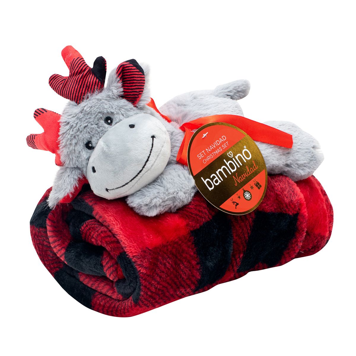 BAMBINO - Frazada Y Peluche Set 2 Piezas Bambino Navidad Reno Gris