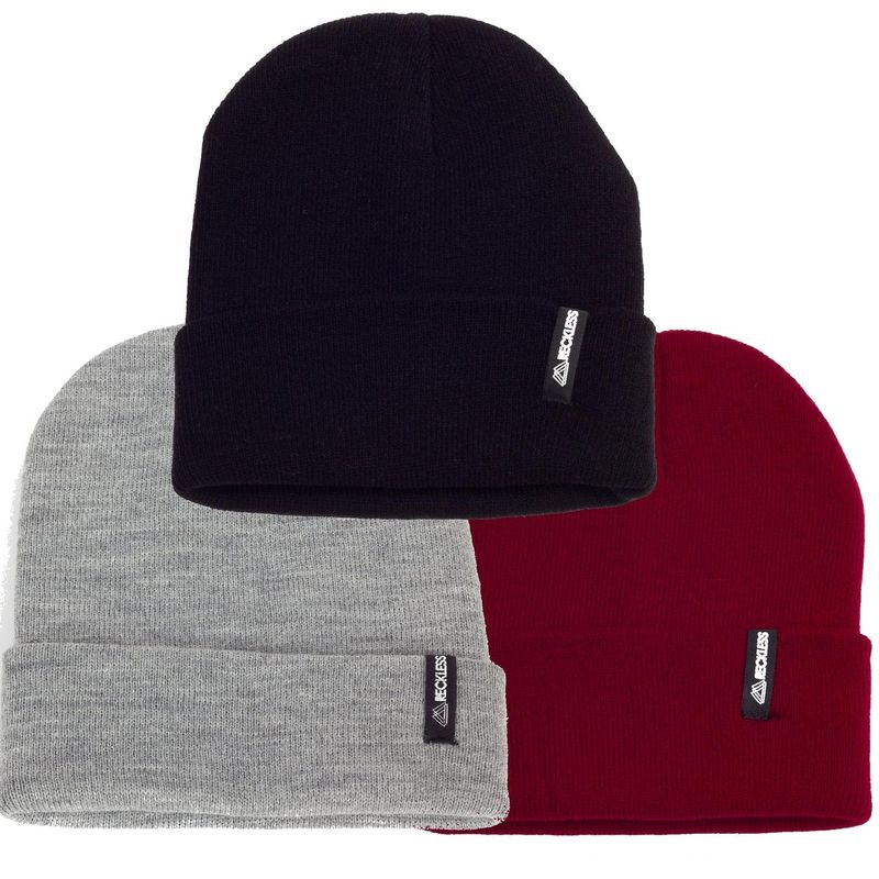 RECKLESS - Pack 3x2 Gorros de lana beanie - Reckless - Negro, Burdeo y Gris