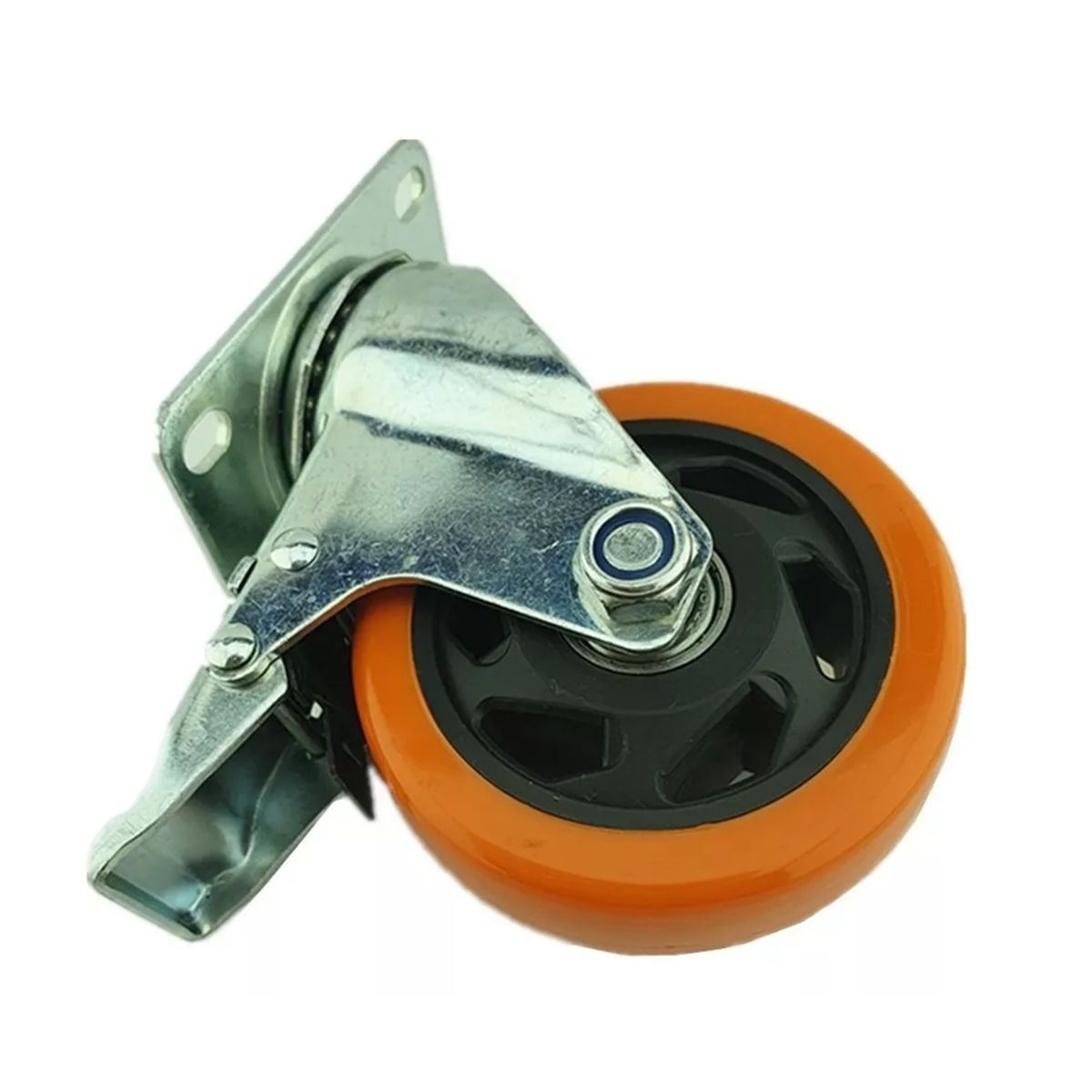 GENERICO - Rueda Naranja Con Freno Giratoria 4 Pulgadas