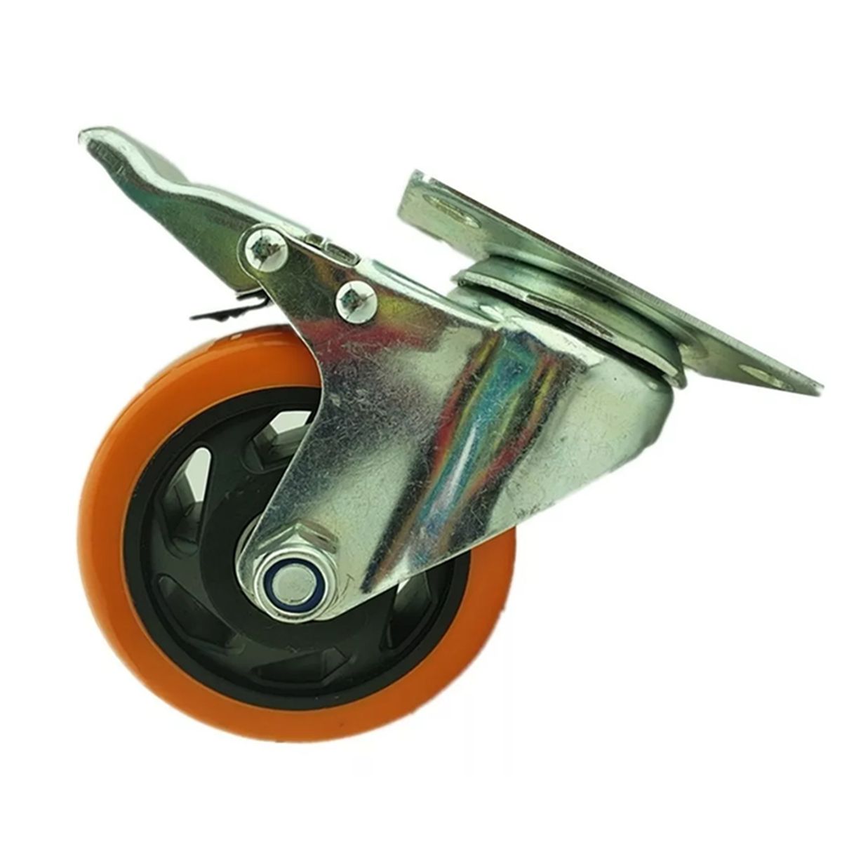 GENERICO - Rueda Naranja Con Freno Giratoria 4 Pulgadas