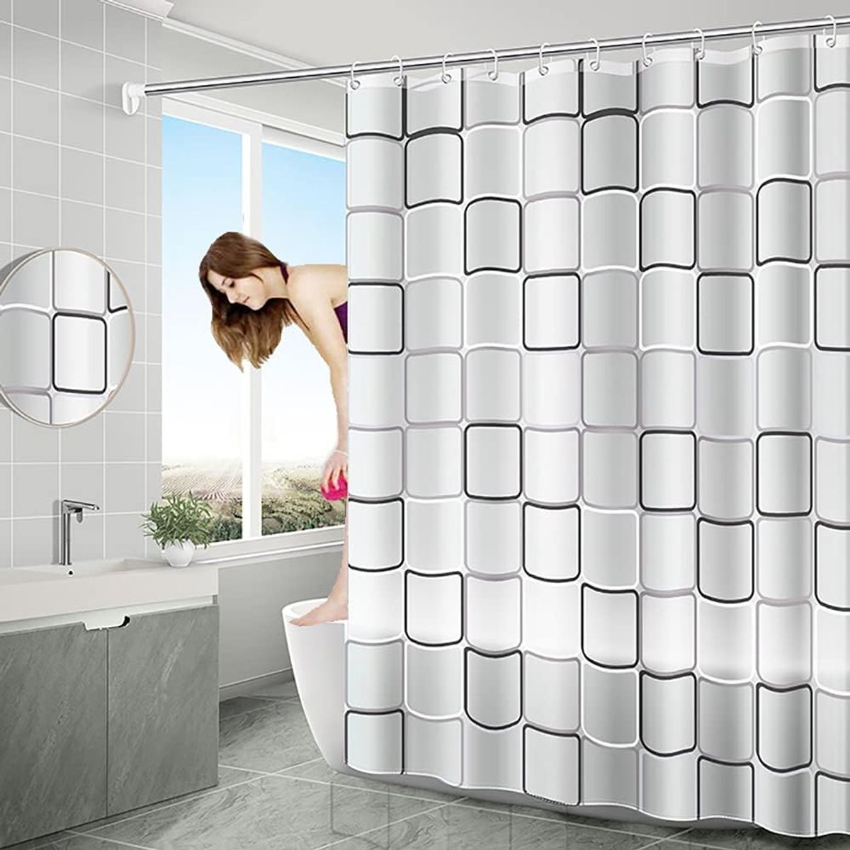 KUANGYE - Cortina De Baño Lavable Tela Poliestér 180×180cm Impermeable