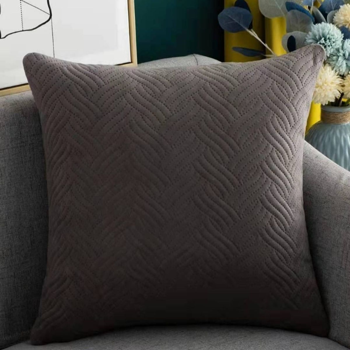 GENERICO - Piecera más dos fundas de cojín terciopelo gris