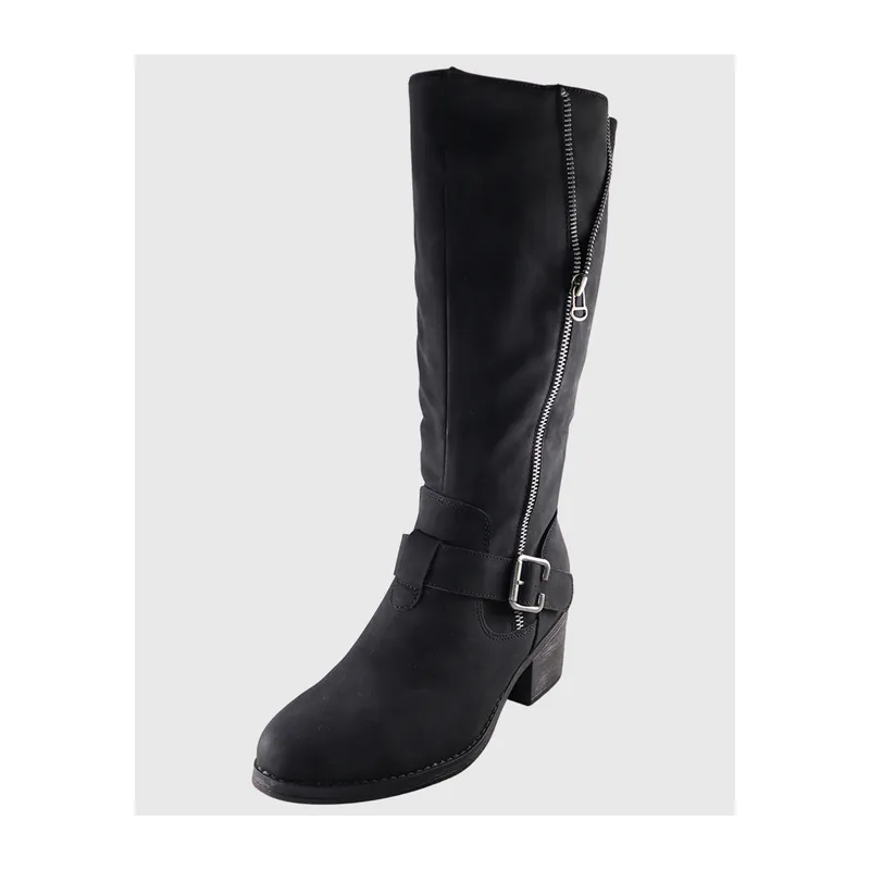 DINASTELLA - Bota Alta Elegante doble cierre Taco corto Comodas Danicolle Negra