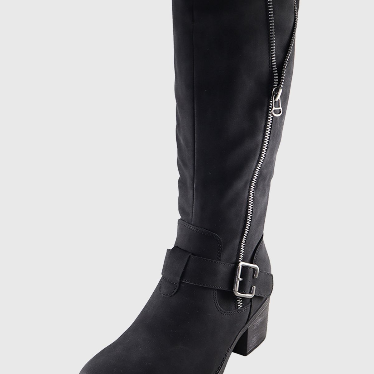 DINASTELLA - Bota Alta Elegante doble cierre Taco corto Comodas Danicolle Negra