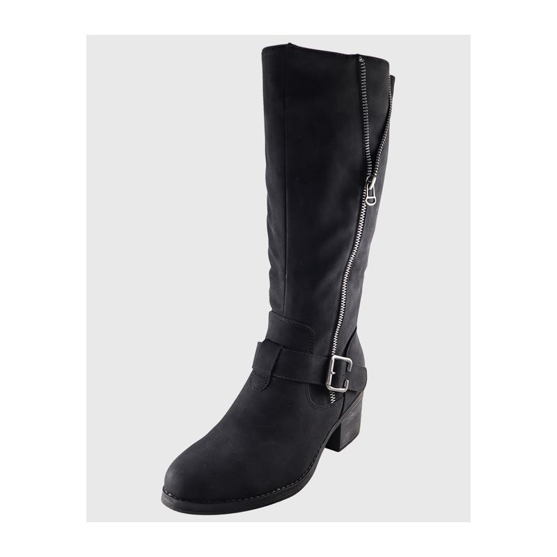 DINASTELLA - Bota Alta Elegante doble cierre Taco corto Comodas Danicolle Negra