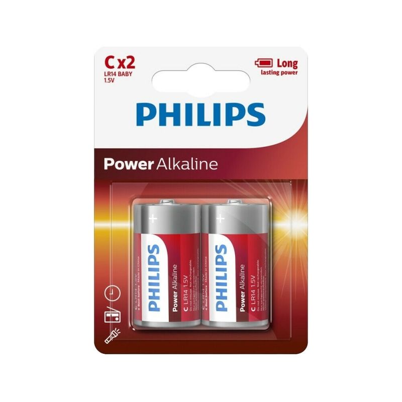 MALCREADO18753 - Pack 2 Pilas Alcalinas Philips Power 1.5V, C LR14 Baby