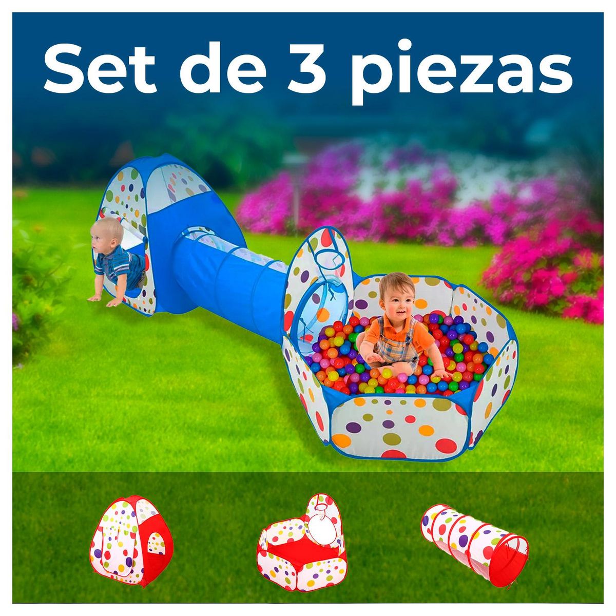 GENERICO - Carpa Piscina Castillo Túnel Plegable para niños 3 en 1