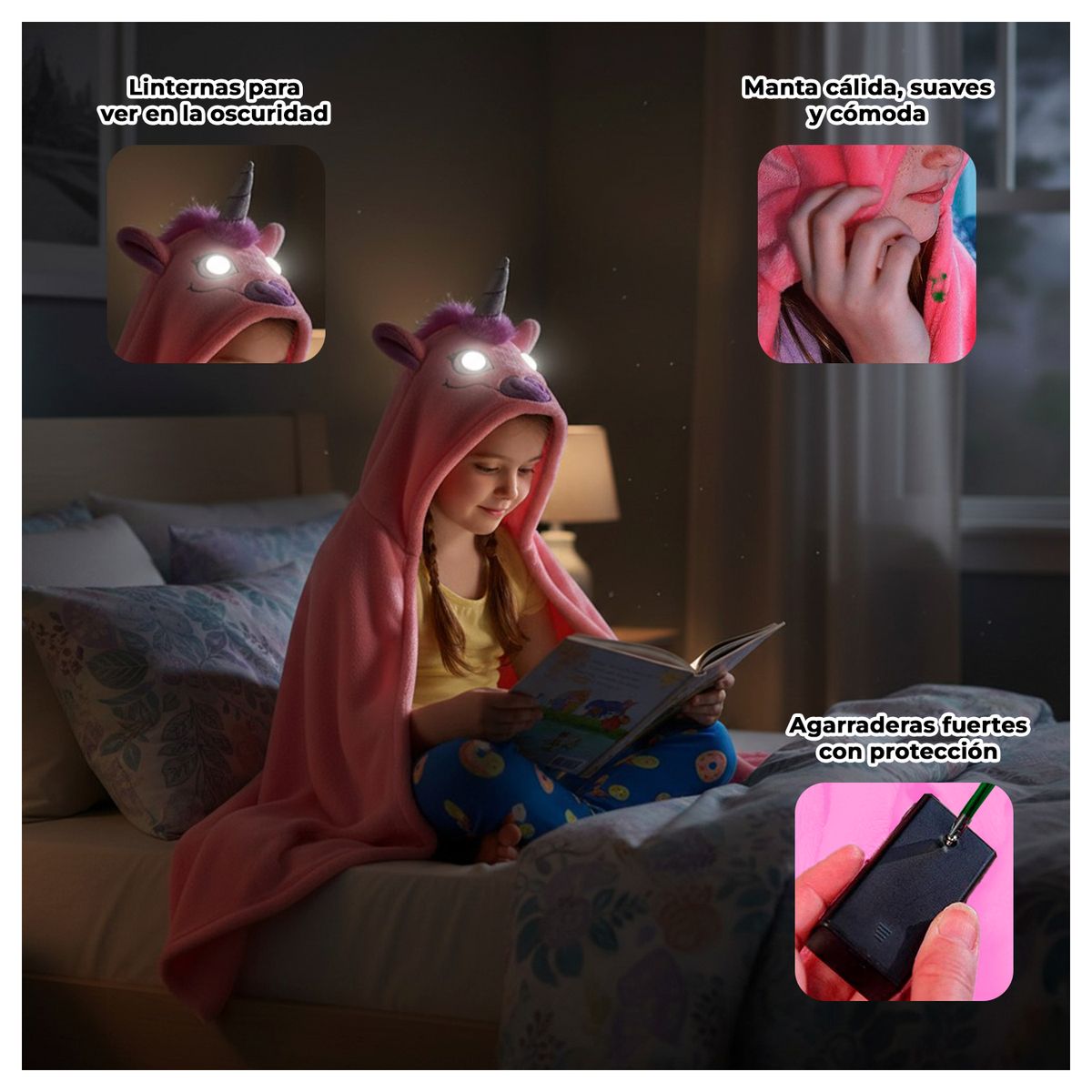 GLOBAL LATIN GROUP - Manta Frazada De Polar Con Capucha Y Ojos Luminosos