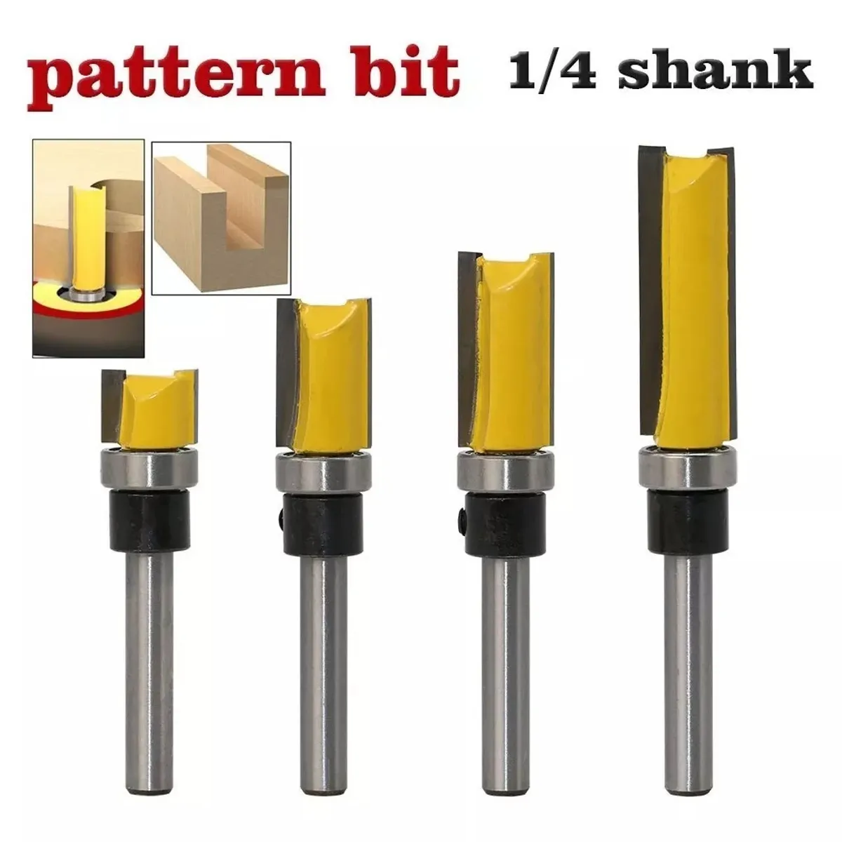 GENERICO - Fresa Madera Copiadora Dif Medidas Vástago De 1/4 4 Unidades