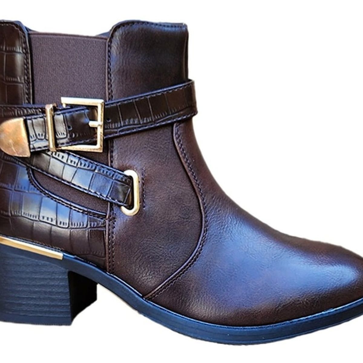 GENERICO - Botines Cuero PU Media Caña Mujer Casual Otoño Invierno Marrón - 7138