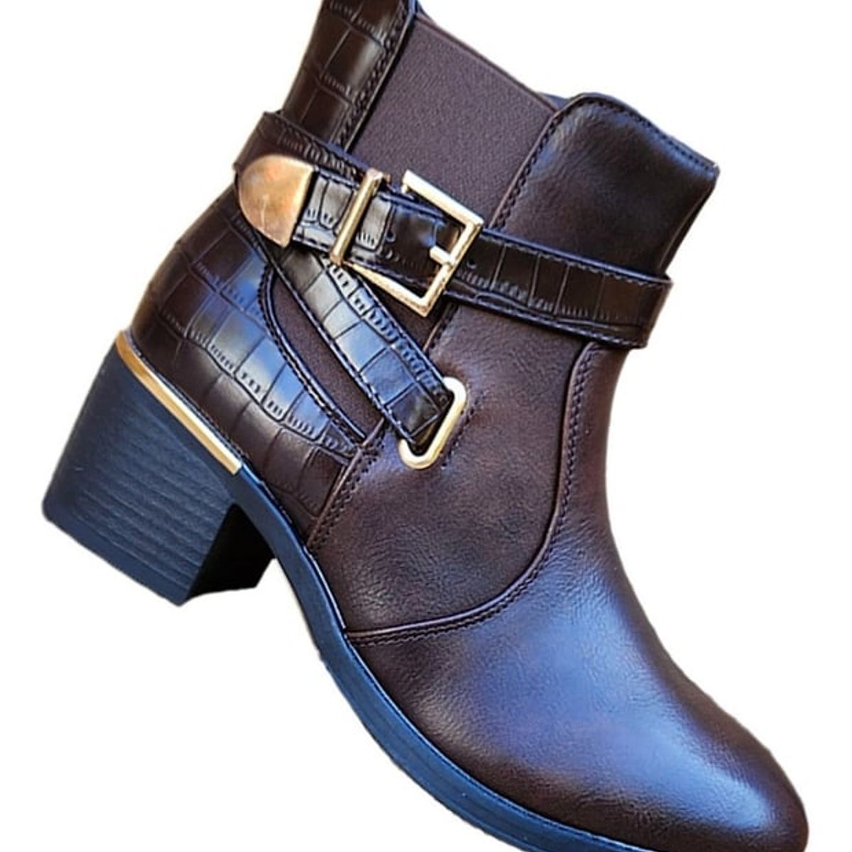 GENERICO - Botines Cuero PU Media Caña Mujer Casual Otoño Invierno Marrón - 7138