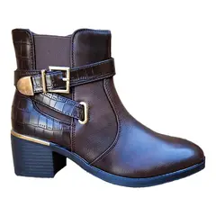 GENERICO - Botines Cuero PU Media Caña Mujer Casual Otoño Invierno Marrón - 7138