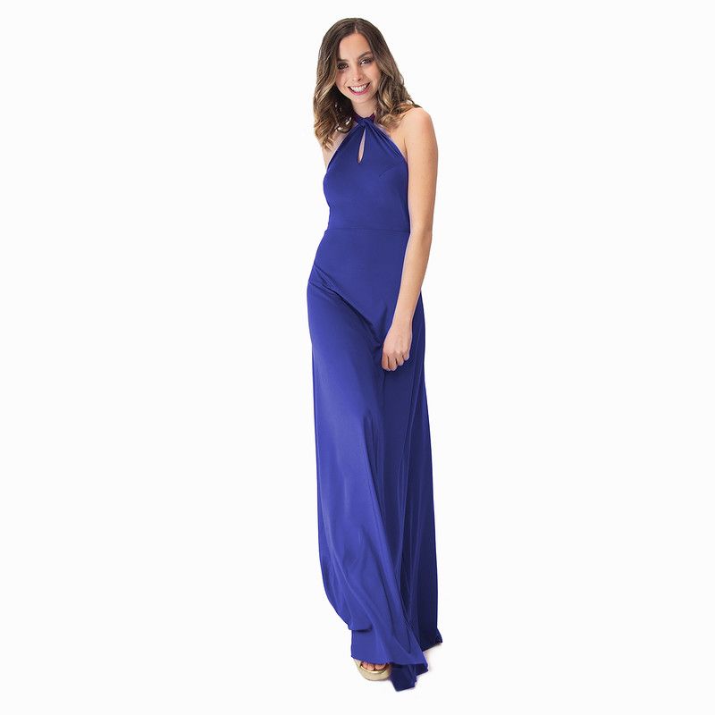 MARIA PASKARO - Vestido Largo Oporto Azulino Lycra Halter Amarra Maria Paskaro MARIA PASKARO