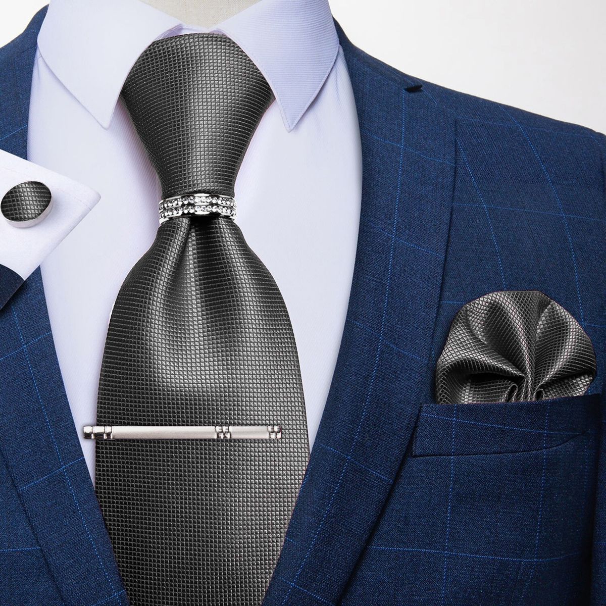 SONEC - Corbata Hombre Formal Clip sujetador anillo paño y colleras