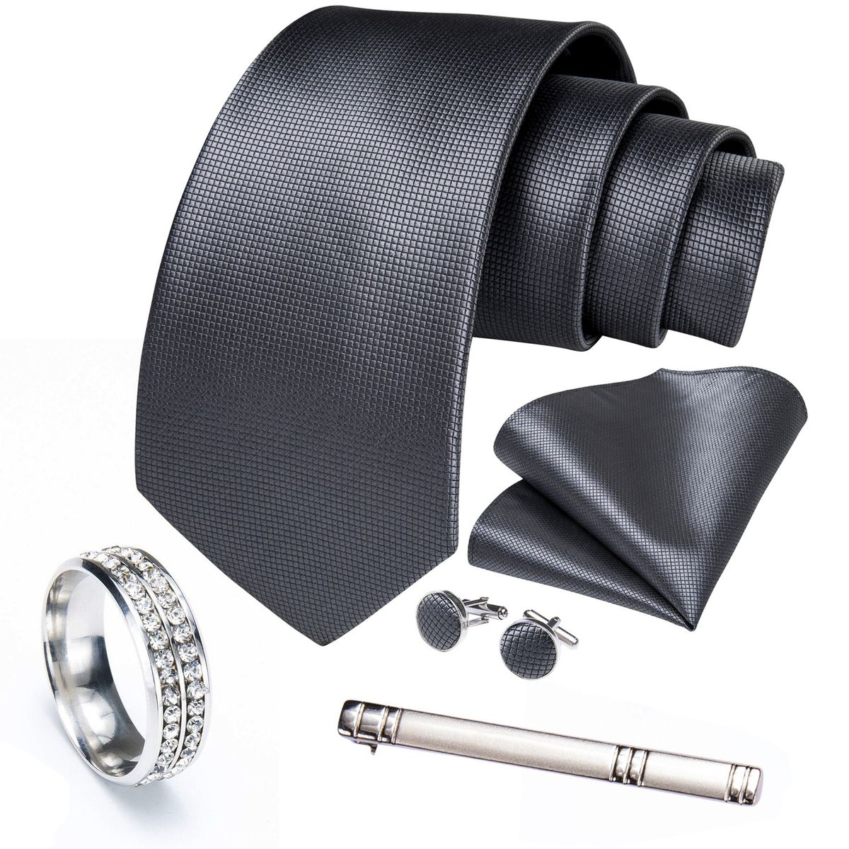 SONEC - Corbata Hombre Formal Clip sujetador anillo paño y colleras