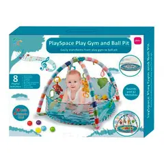 GLOBAL - Gimnasio Bebe 3 En 1 Alfombra + Piscina Pelotas - Azul