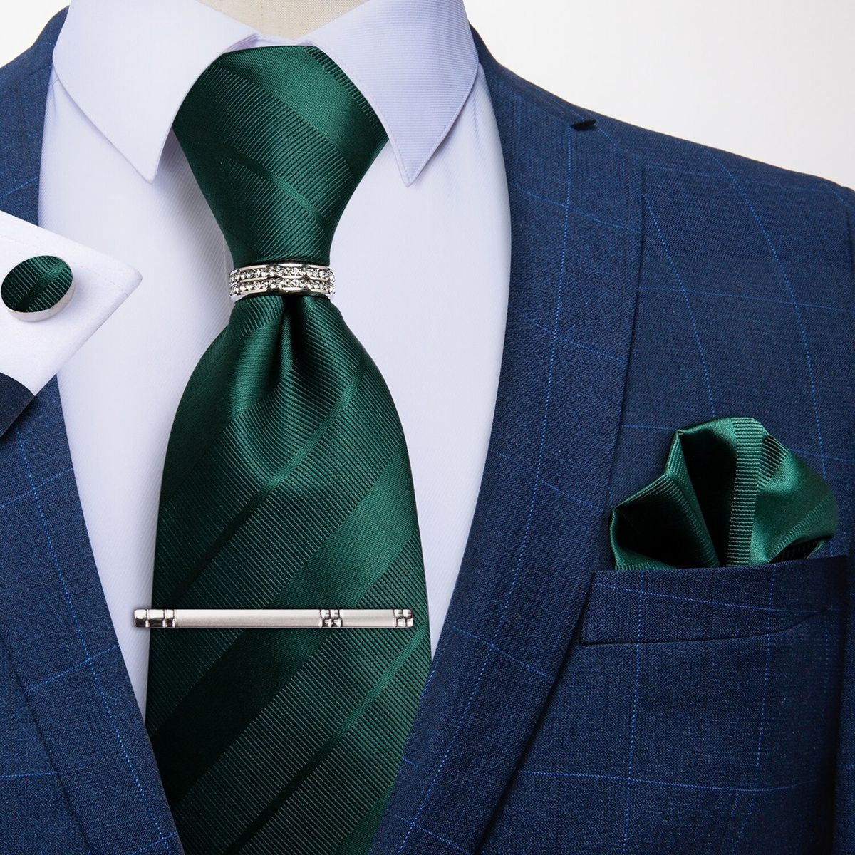 SONEC - Corbata Hombre Formal Clip sujetador anillo paño y colleras