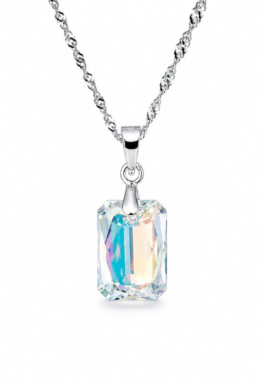 Collar Gran Estefania Plata 925 creado con cristales de Swarovski Aurora Boreal Blanco TALLA UNICA