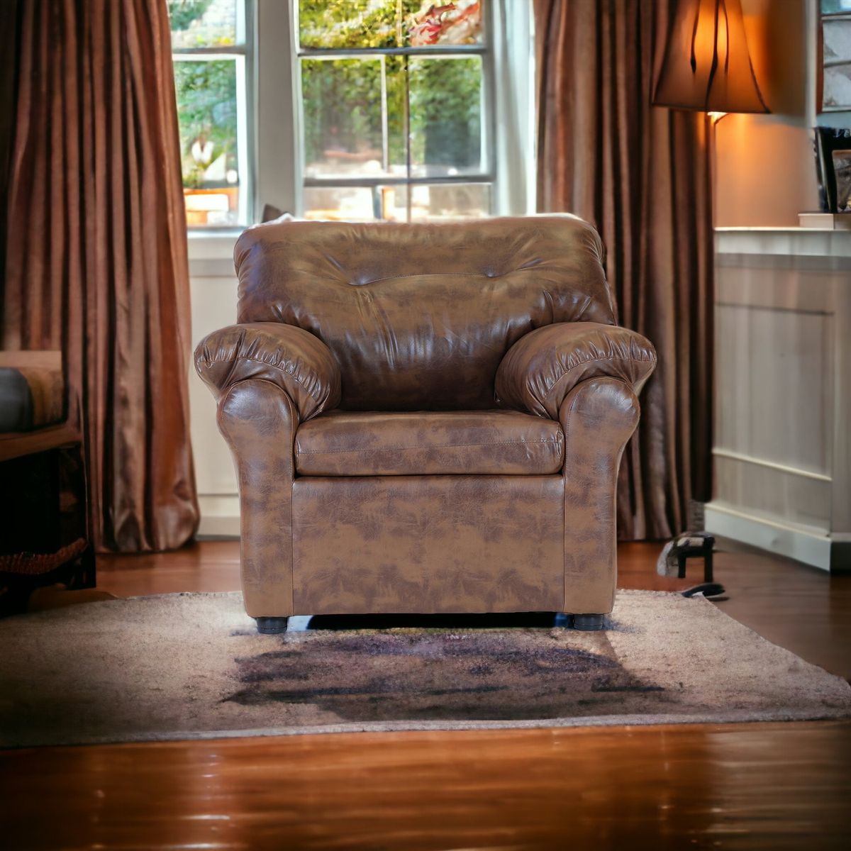 MUEBLES AMERICA - Sofá América 1 Cuerpo Cuero Sintético Caramelo